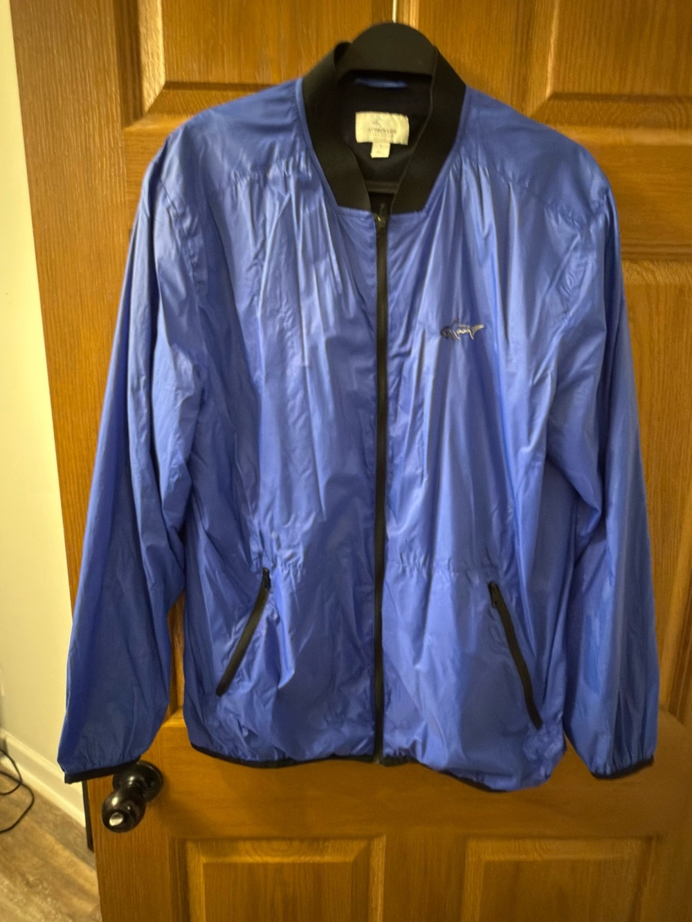 Greg Norman Collection Blue Bomber Jacket with Black Trim